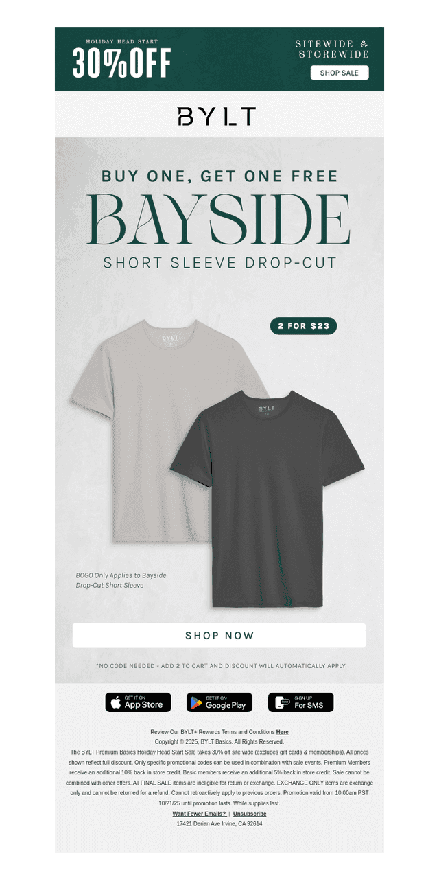 BOGO Bayside Tees 👕  + 30% OFF Sitewide