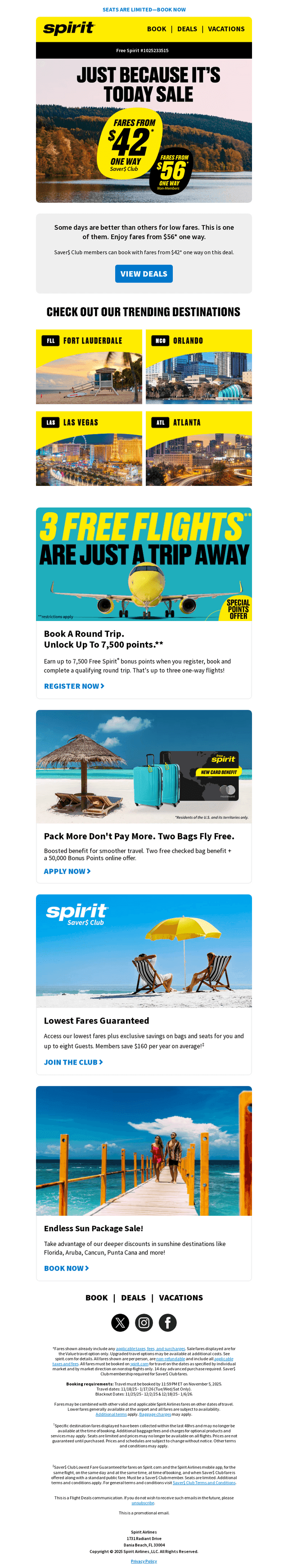 Spirit Airlines email from Tue, Nov 4, 2025