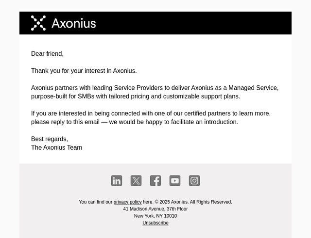 Axonius email from Wed, Nov 5, 2025