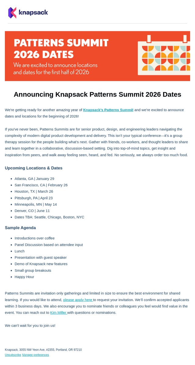 Knapsack email from Wed, Nov 5, 2025