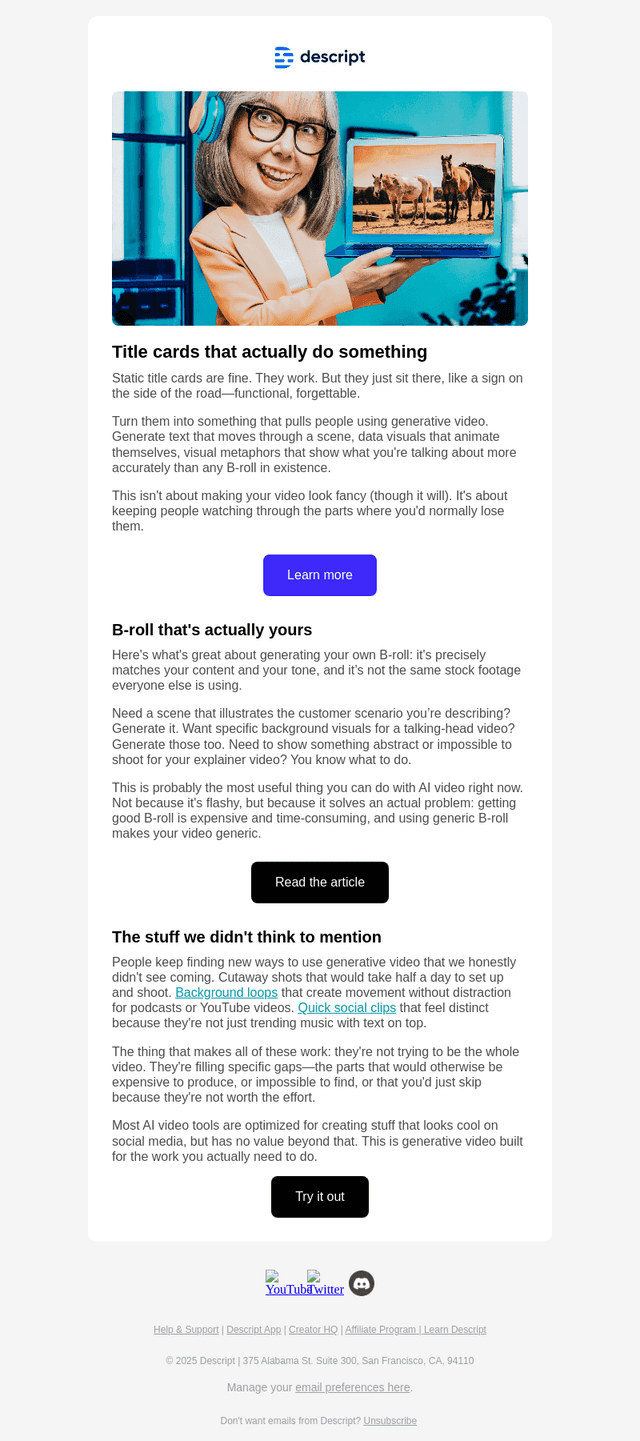 Descript email from Wed, Nov 5, 2025