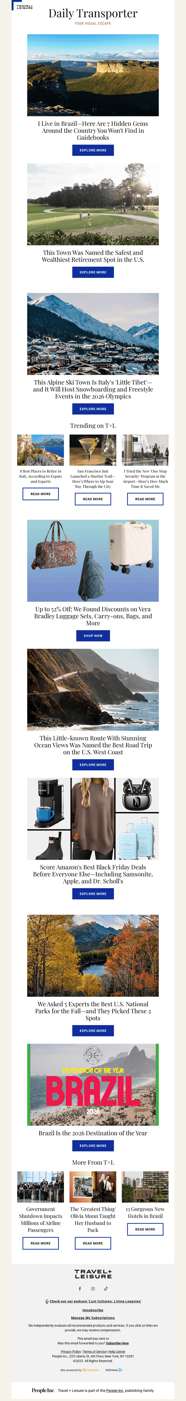 Travel + Leisure email from Thu, Nov 6, 2025