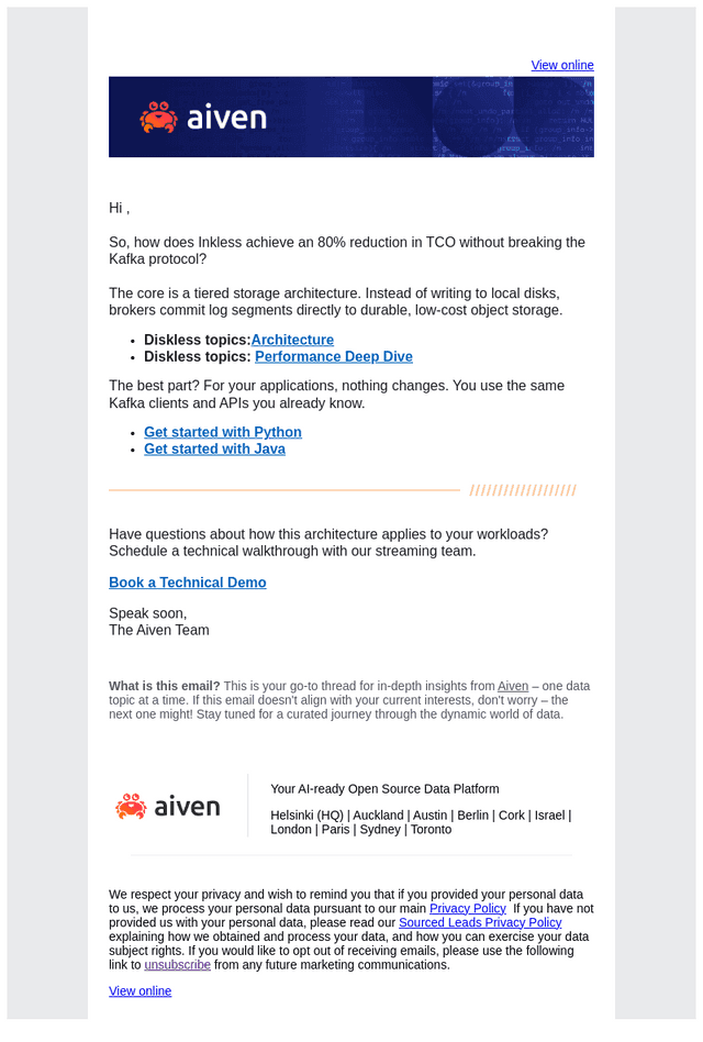 Aiven email from Thu, Nov 6, 2025