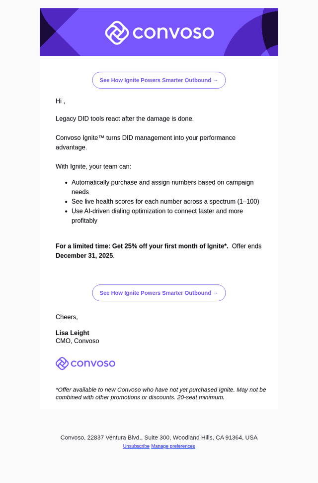 Convoso email from Thu, Nov 6, 2025