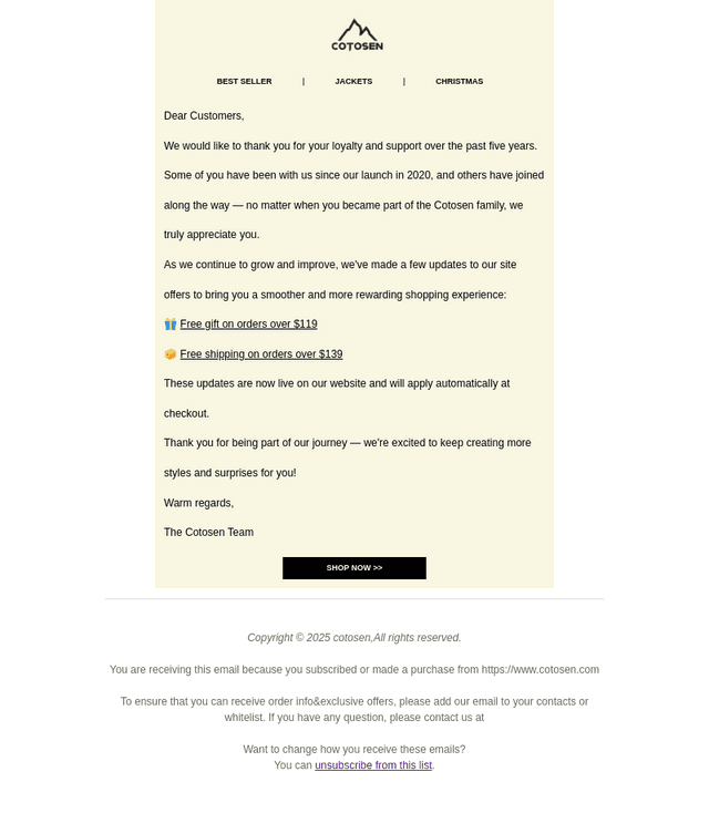 Important Update to Our Free Shipping & Gift Policy