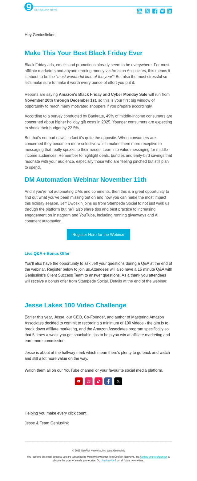 Geniuslink email from Fri, Nov 7, 2025