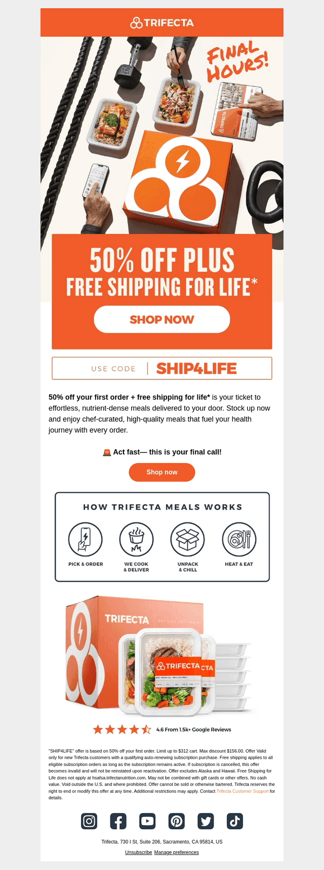 Final call! 50% off + free shipping for life!