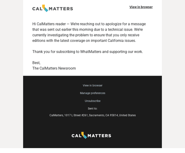 Apologies for our earlier email