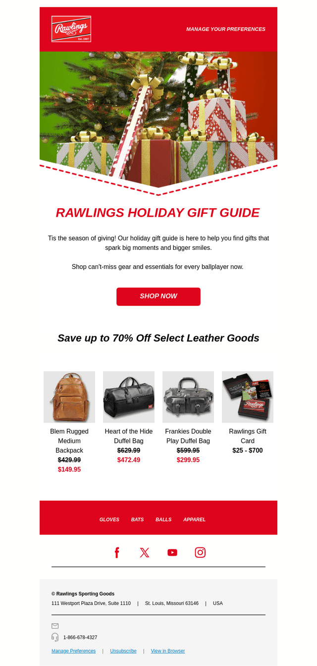 Rawlings Sporting Goods email from Sun, Nov 9, 2025