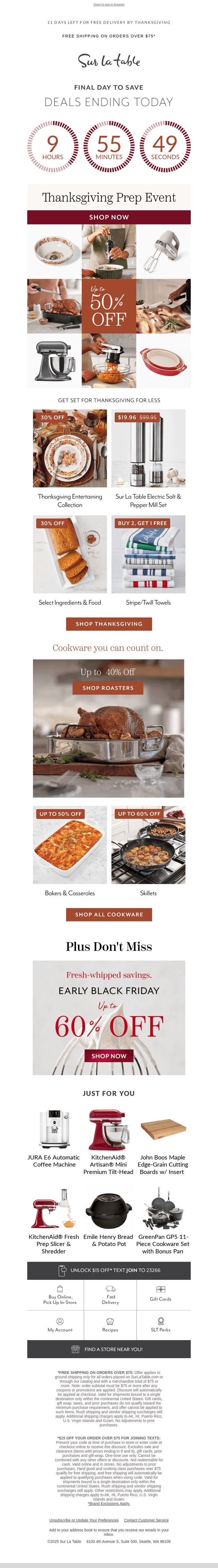 Sur La Table email from Mon, Nov 10, 2025