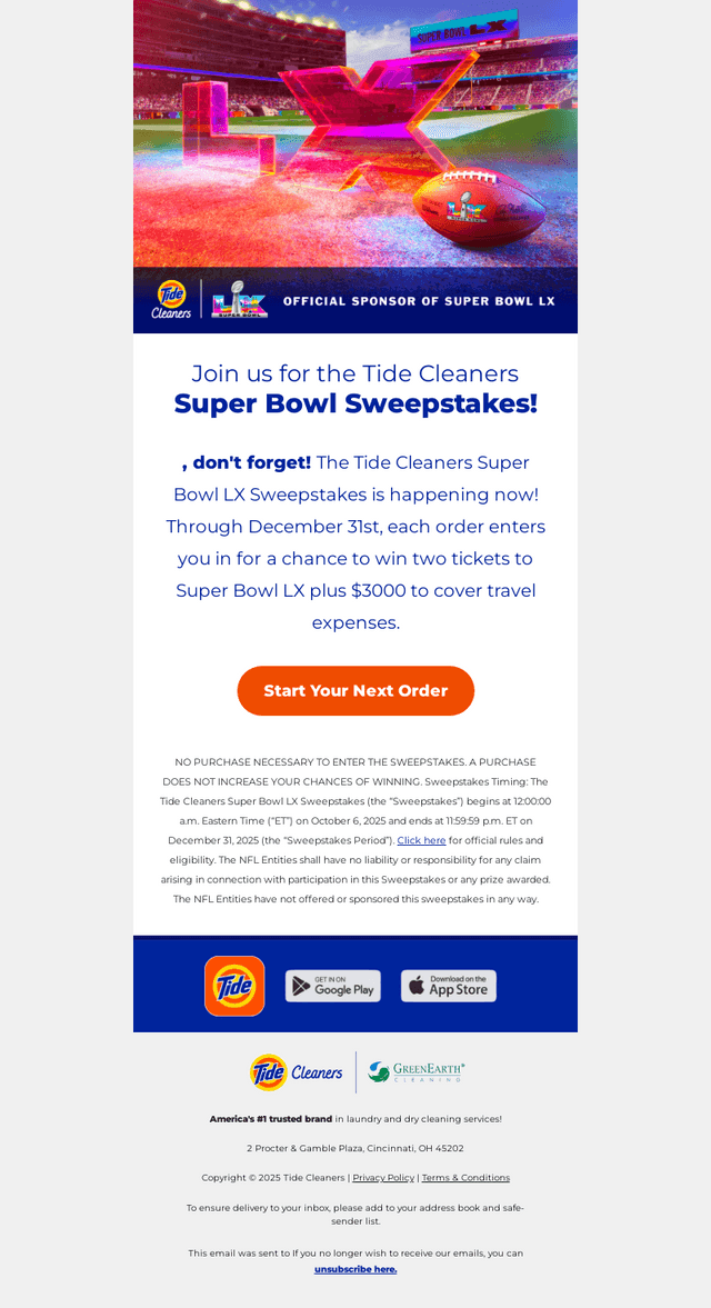Tide Cleaners email from Tue, Nov 11, 2025