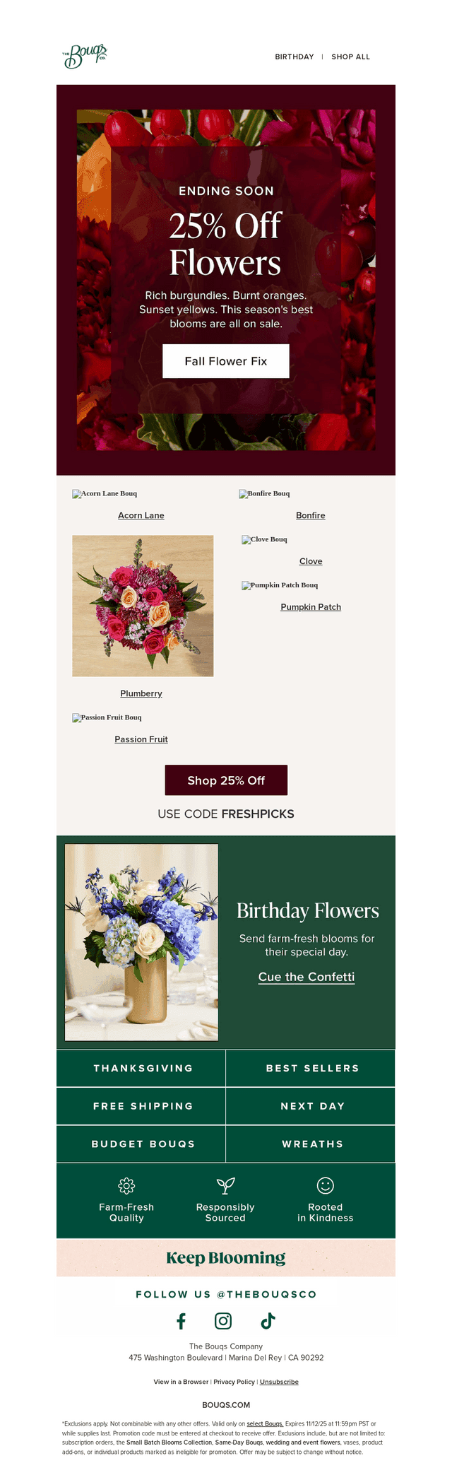The Bouqs Co. email from Tue, Nov 11, 2025