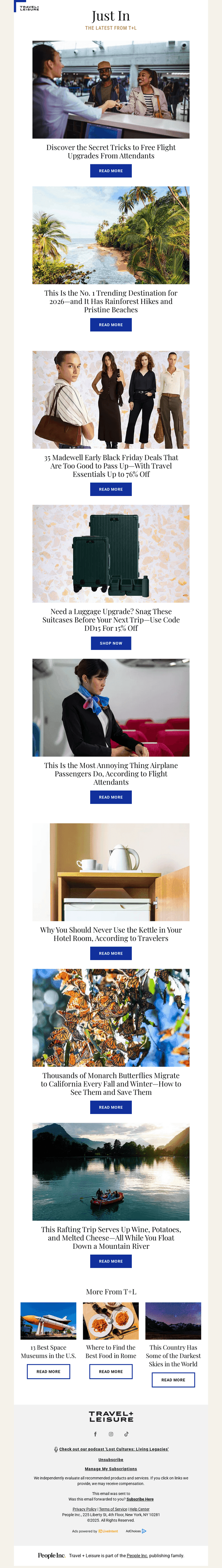 Travel + Leisure email from Tue, Nov 11, 2025