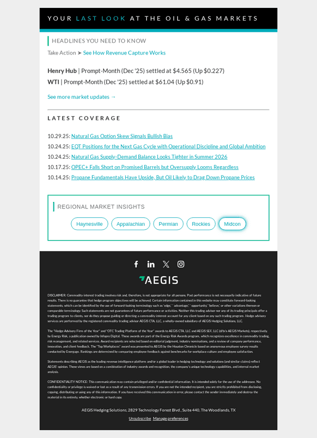 AEGIS Hedging email from Tue, Nov 11, 2025