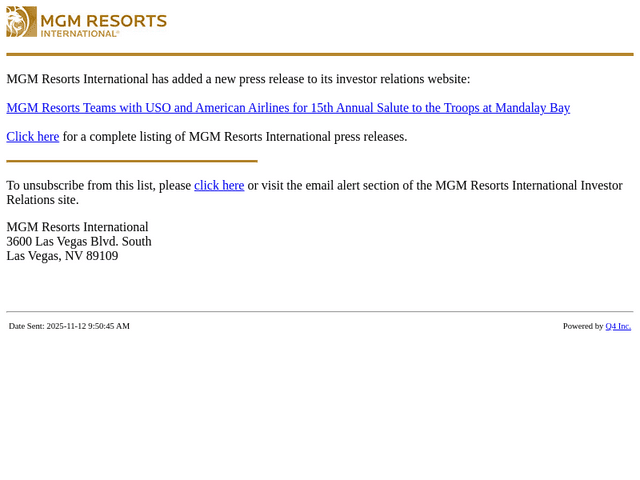 MGM Resorts email from Wed, Nov 12, 2025