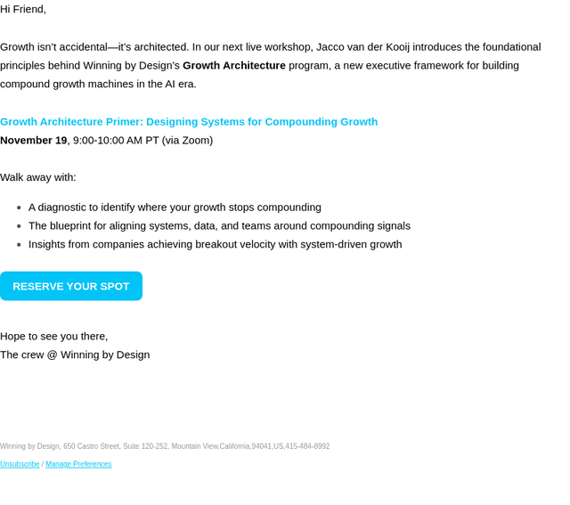 Winning by Design email from Wed, Nov 12, 2025