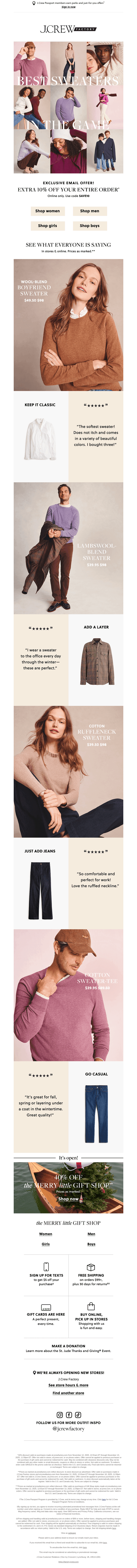Five-star sweaters from $39.50, plus EXTRA 10% OFF your order!