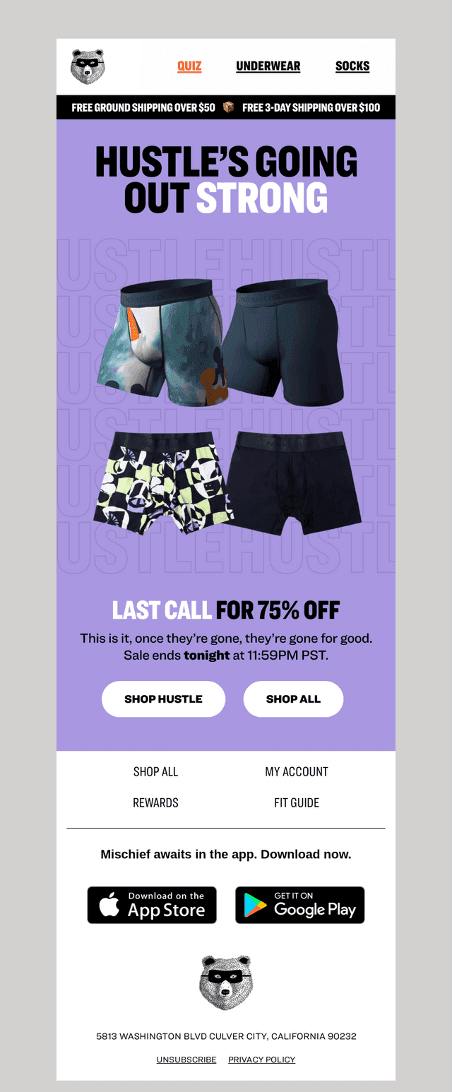 Final Call: 75% Off Hustle Boxer Briefs!