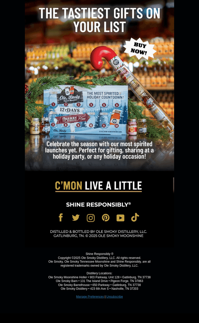 Ole Smoky Distillery email from Fri, Nov 14, 2025
