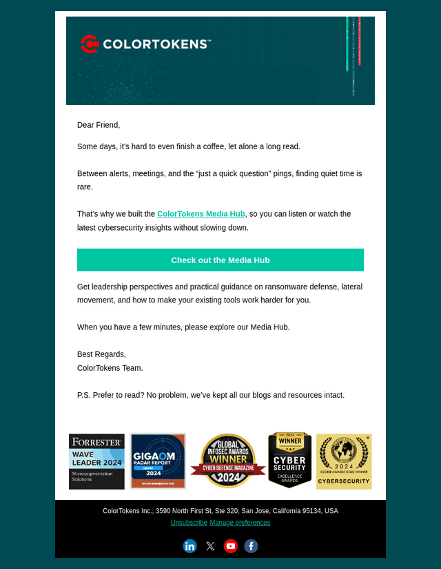 ColorTokens email from Sat, Nov 15, 2025