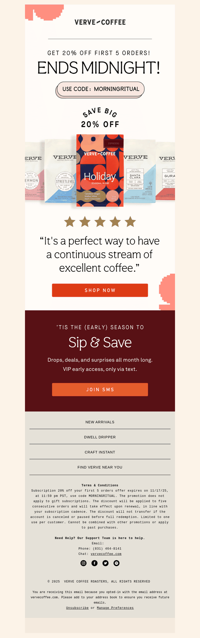 Verve Coffee Roasters email from Mon, Nov 17, 2025