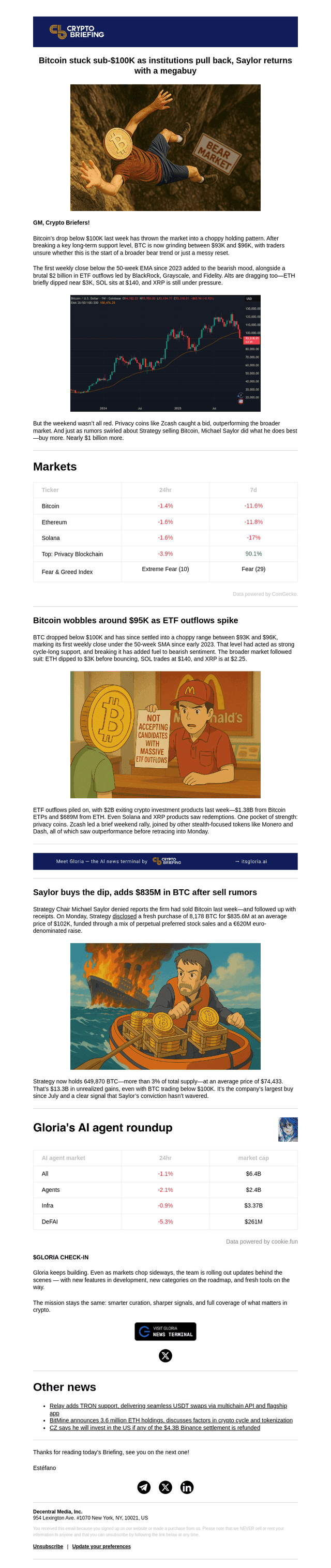 Bitcoin stuck sub-$100K as institutions pull back, Saylor returns with a megabuy