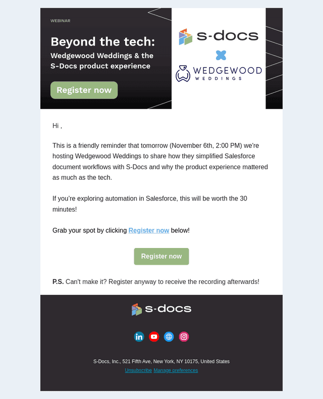 S-Docs Inc. email from Mon, Nov 17, 2025