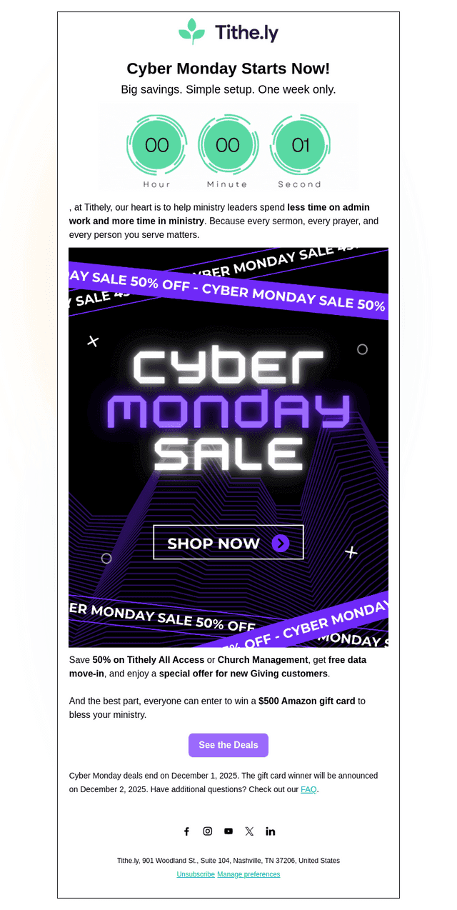 Tithe.ly email from Mon, Nov 17, 2025