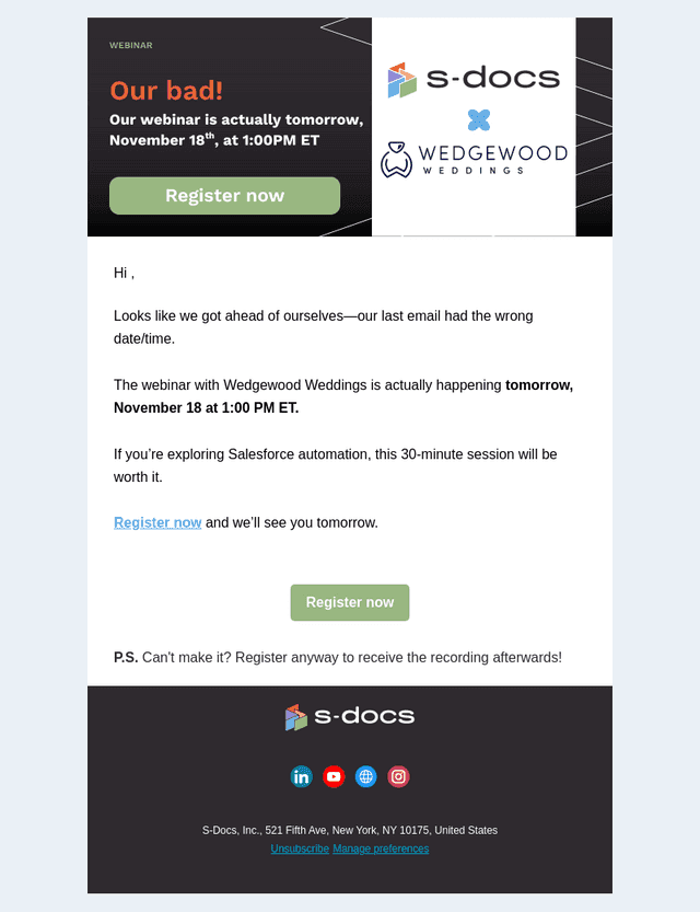 S-Docs Inc. email from Mon, Nov 17, 2025