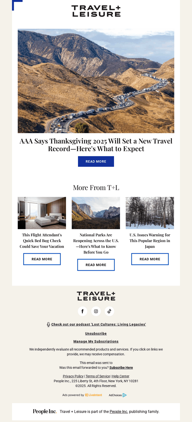 Travel + Leisure email from Tue, Nov 18, 2025