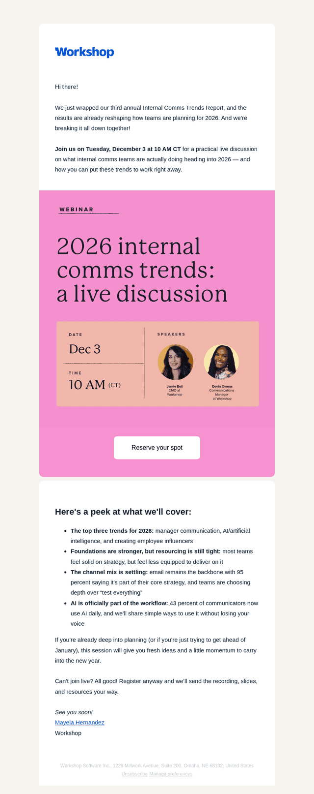 Invitation: 2026 internal comms trends: a live discussion | Webinar on Dec. 3