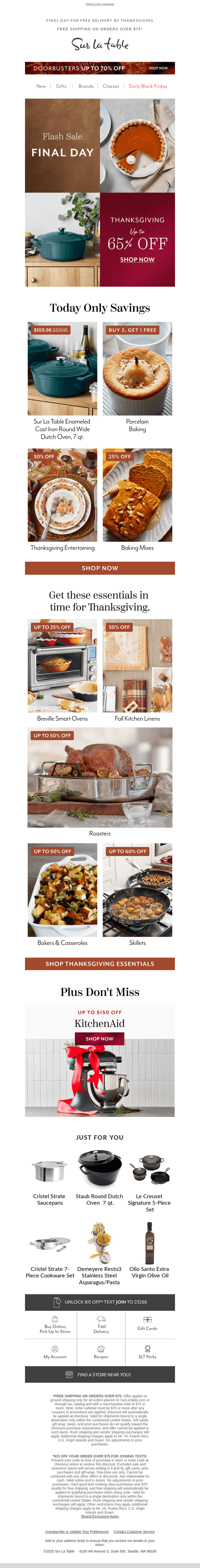 Sur La Table email from Wed, Nov 19, 2025