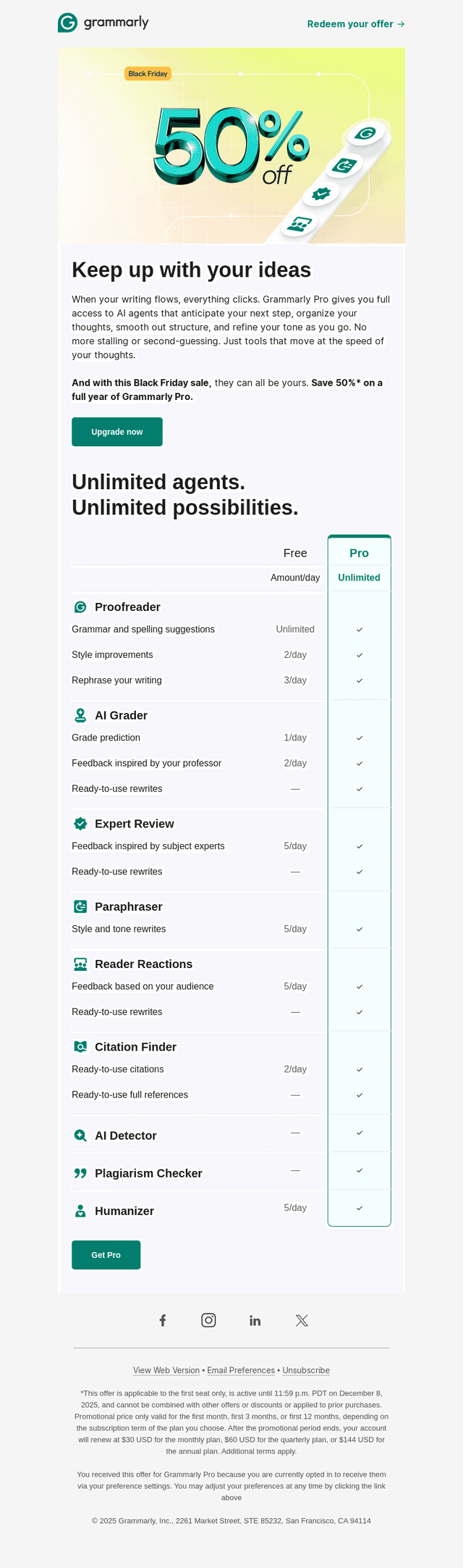 50% off Grammarly Pro for Black Friday