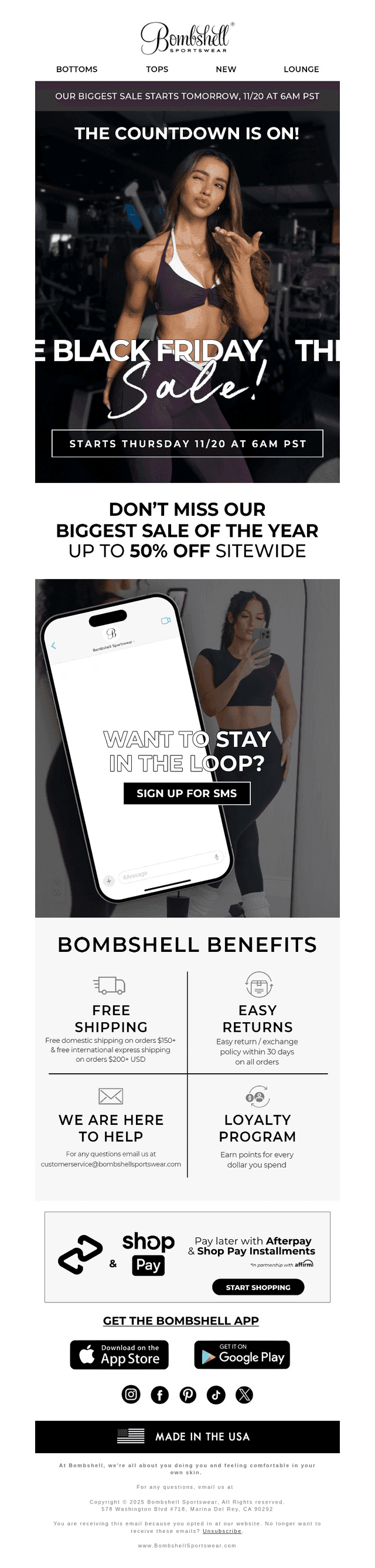 Bombshell Sportswear email from Wed, Nov 19, 2025