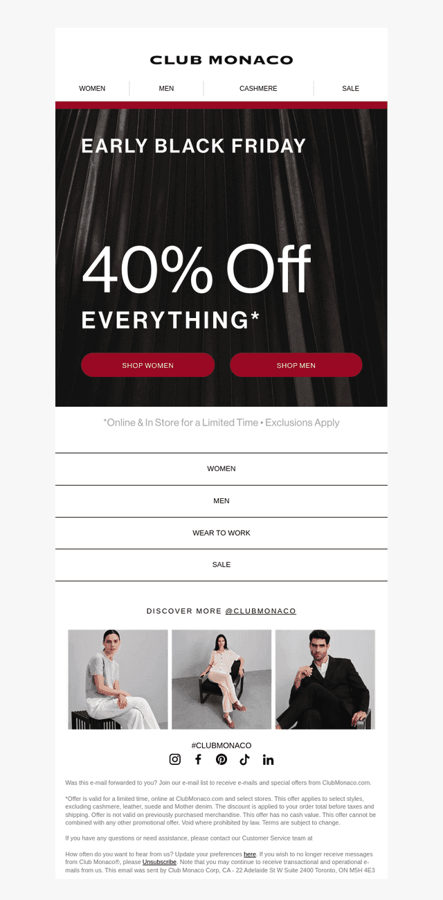Your Early Access: 40% Off Everything*