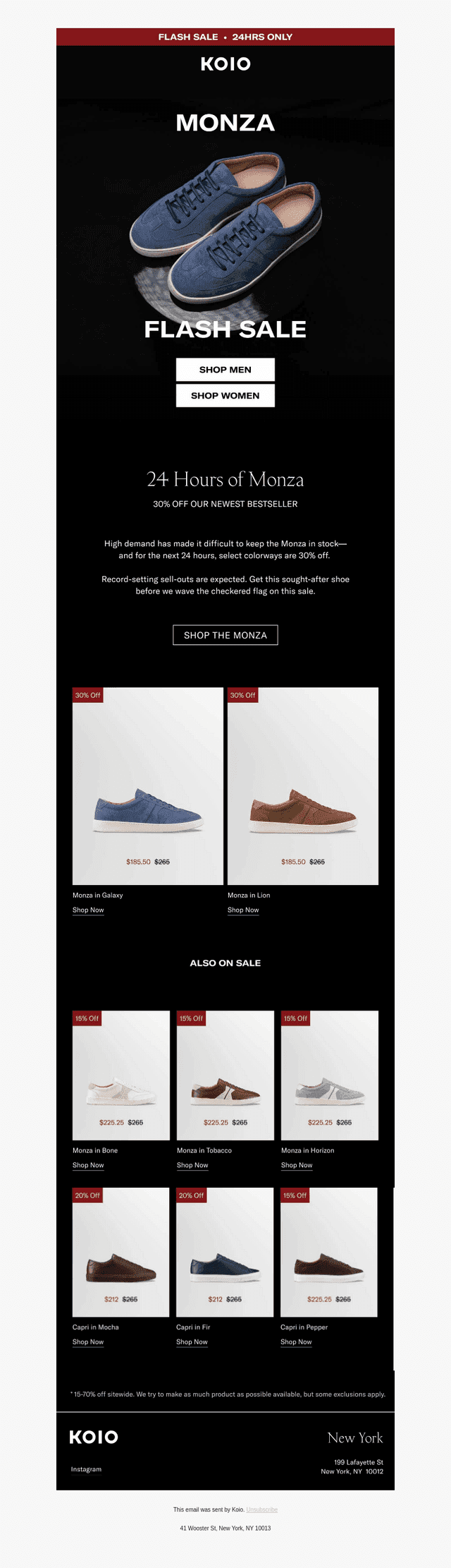 The Monza is 30% off