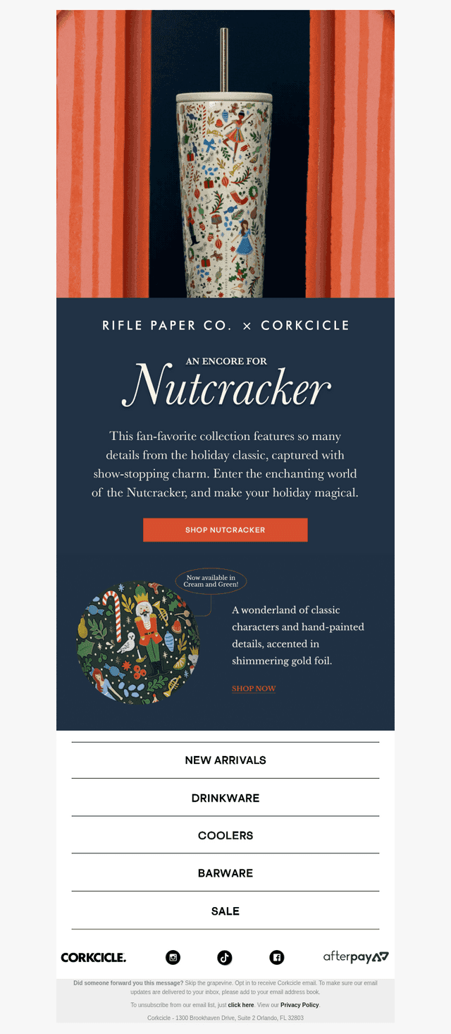 It’s back! Rifle Paper Co. Nutcracker Drinkware