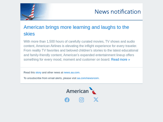 American Airlines email from Thu, Nov 20, 2025