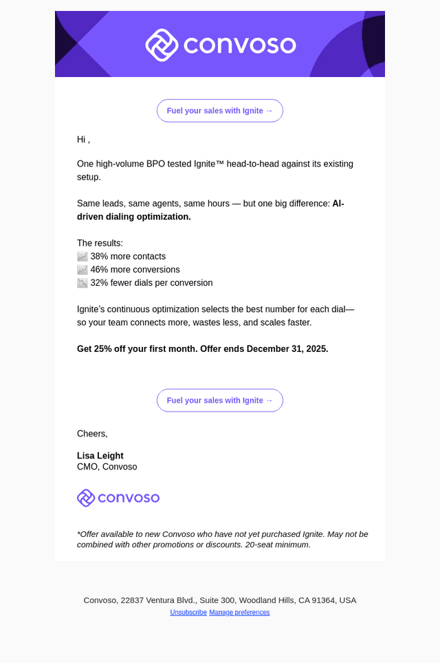 Convoso email from Thu, Nov 20, 2025
