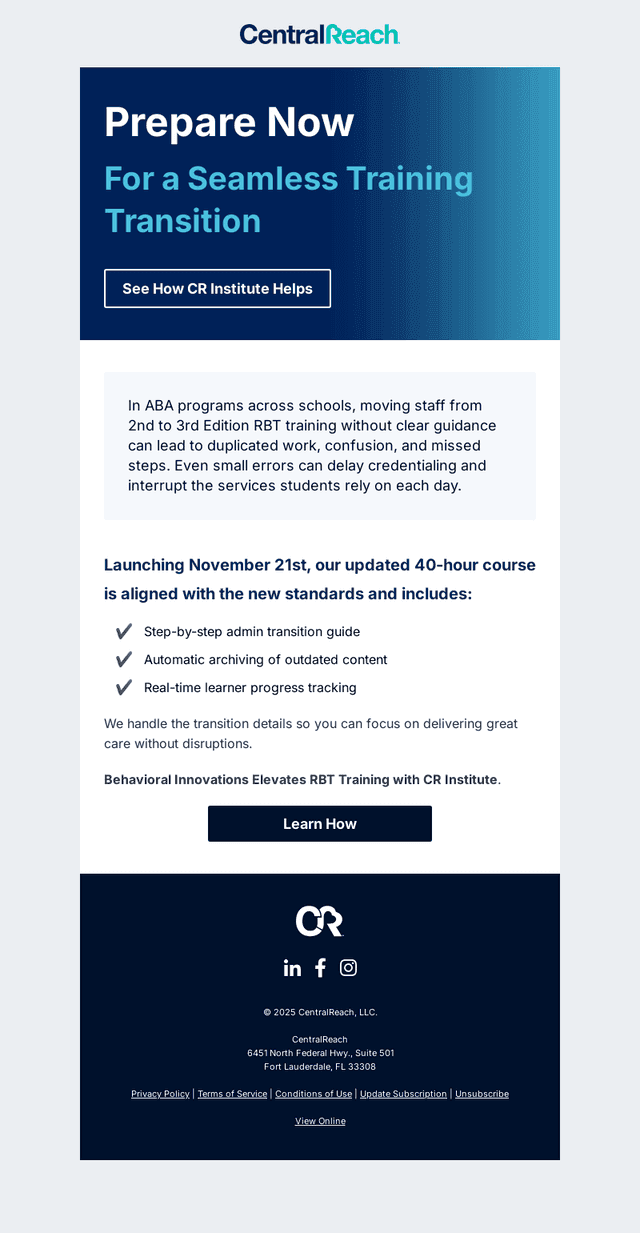 CentralReach email from Thu, Nov 20, 2025