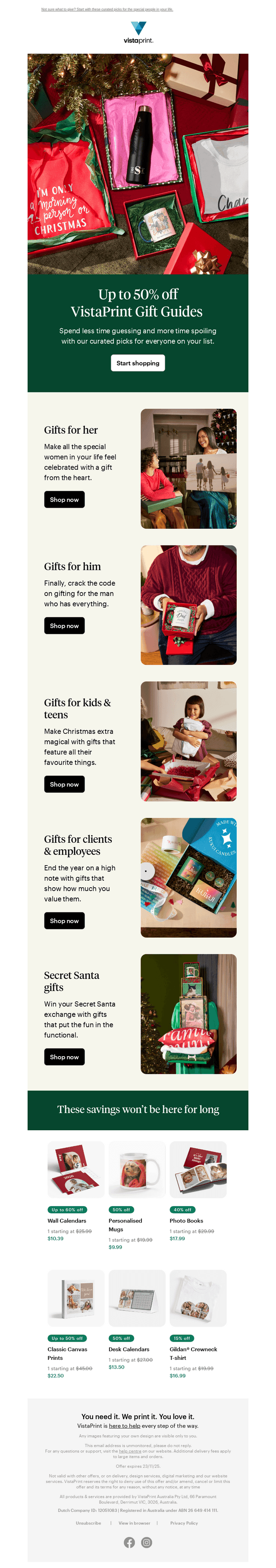 VistaPrint email from Fri, Nov 21, 2025