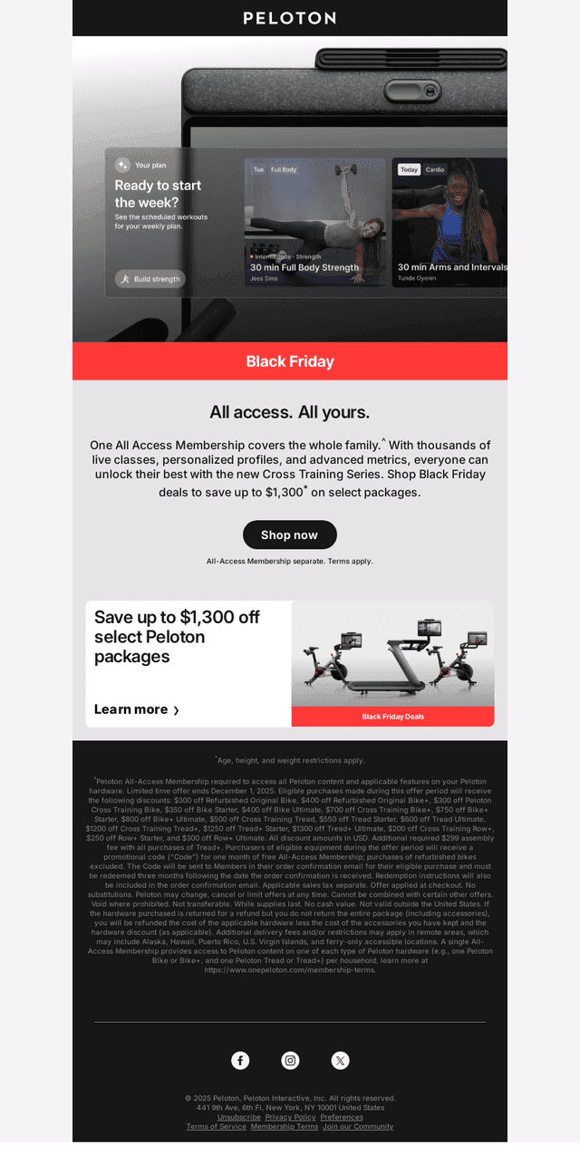 Peloton email from Fri, Nov 21, 2025