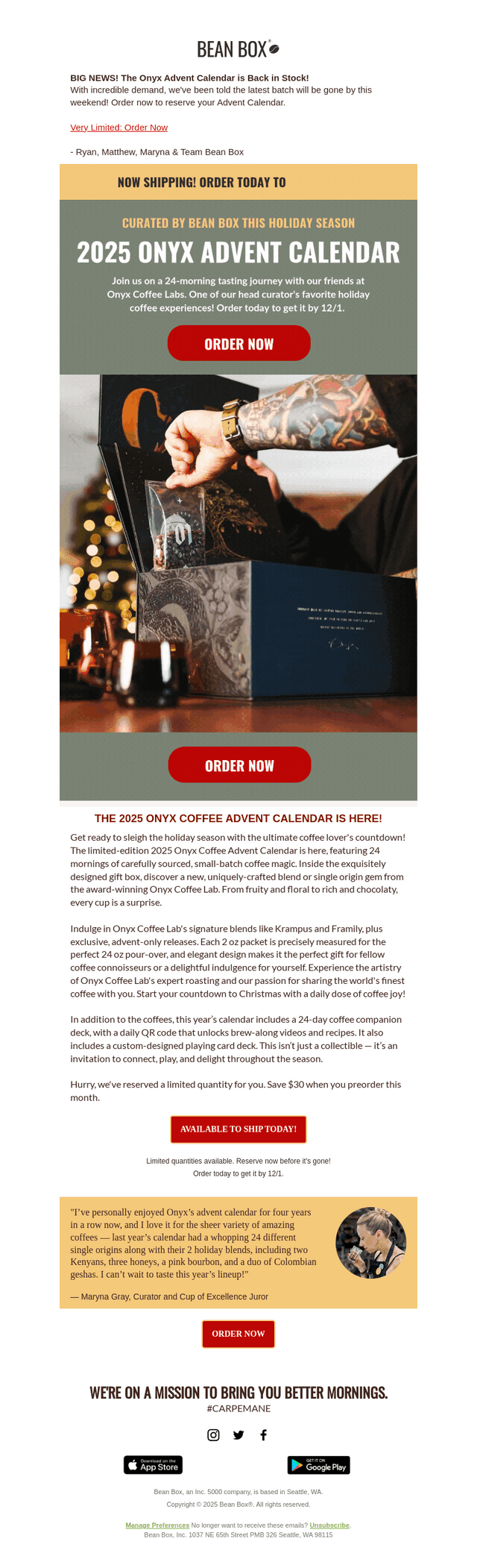 BeanBox email from Fri, Nov 21, 2025