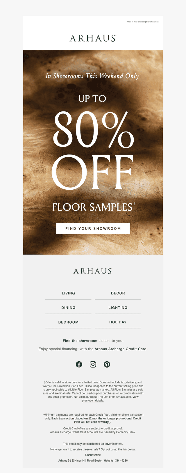 📣 Up to 80% Off Floor Samples