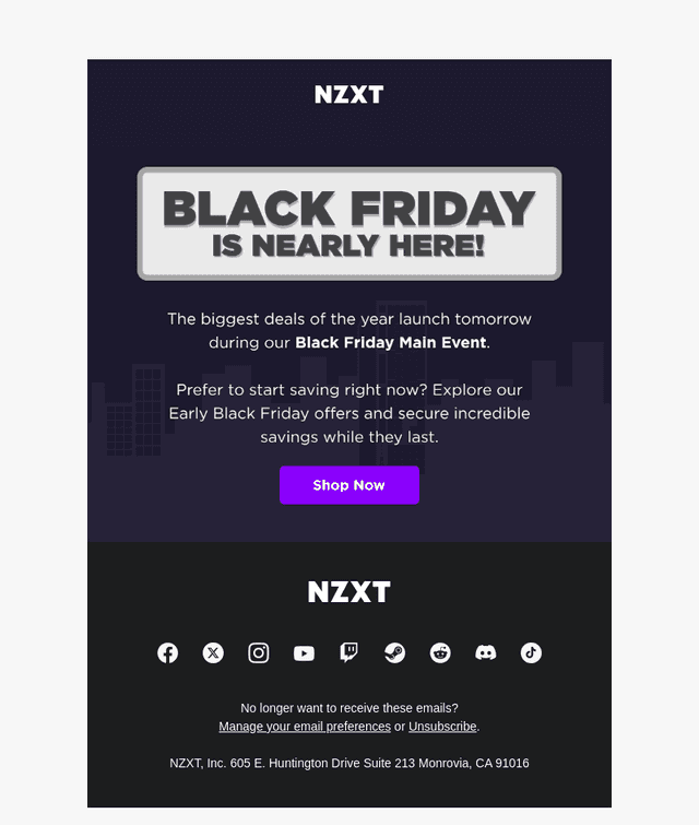 NZXT email from Sun, Nov 23, 2025