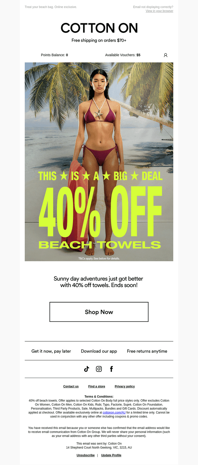 40% off beach towels ends midnight