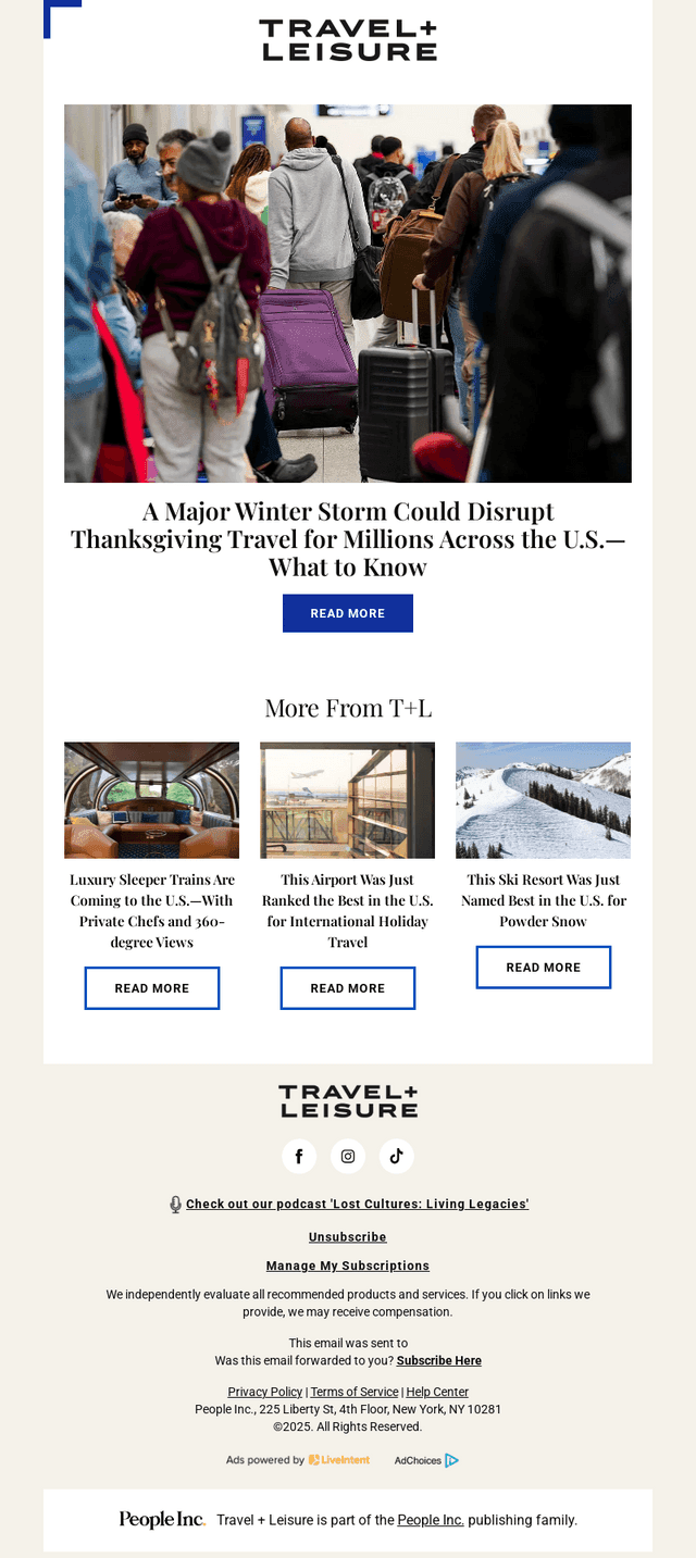 Travel + Leisure email from Mon, Nov 24, 2025