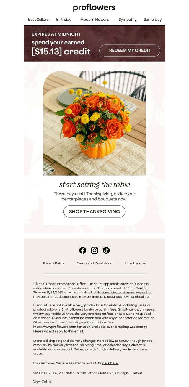 ProFlowers email from Mon, Nov 24, 2025