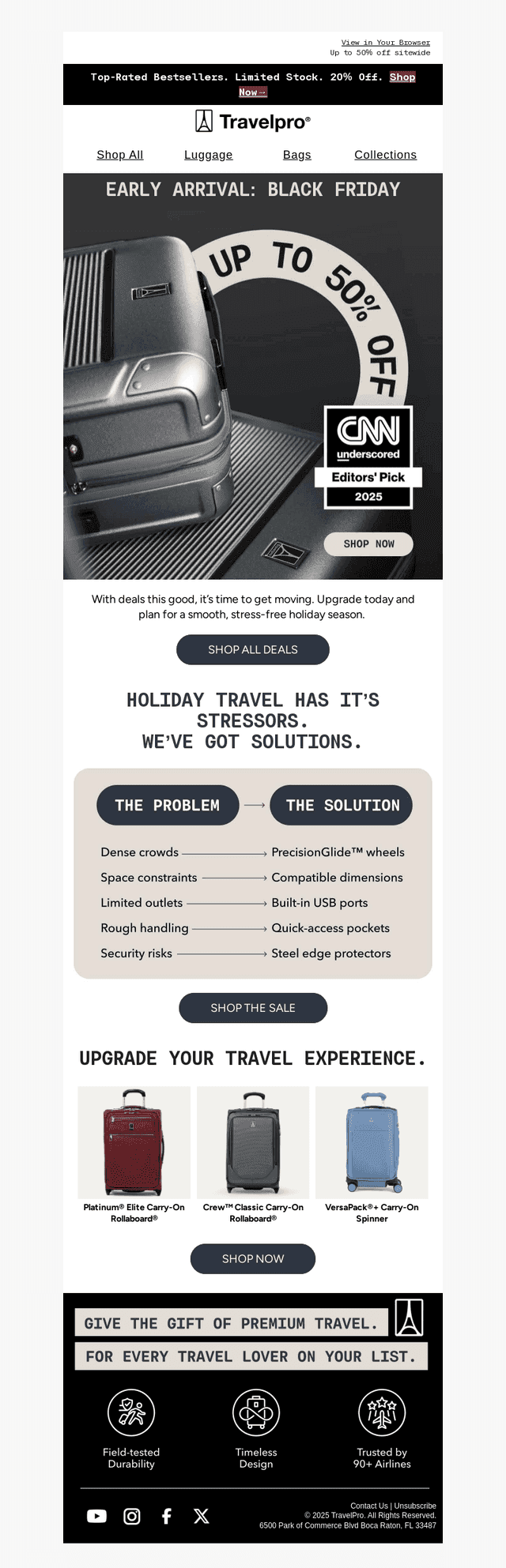 Travelpro Products email from Tue, Nov 25, 2025