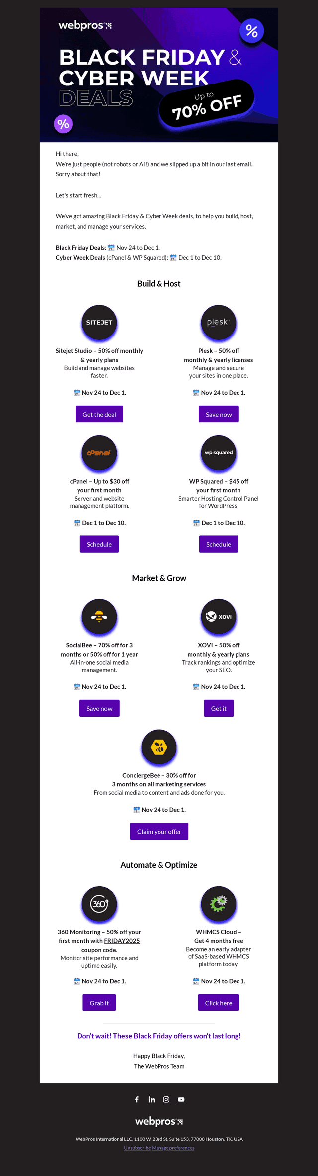 WebPros email from Tue, Nov 25, 2025